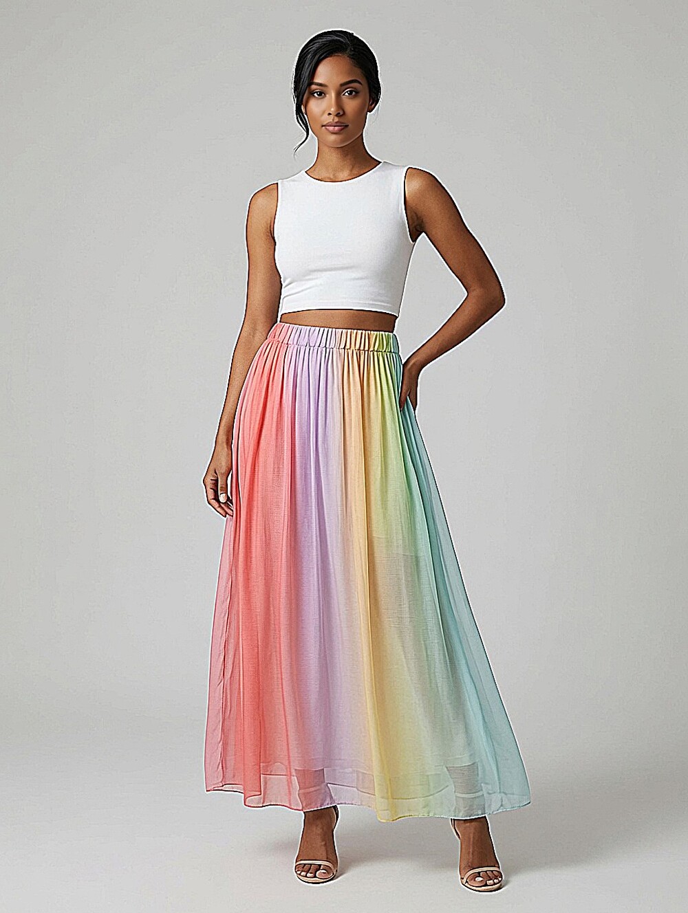 NWT! Belle France Silk Rainbow Maxi Skirt